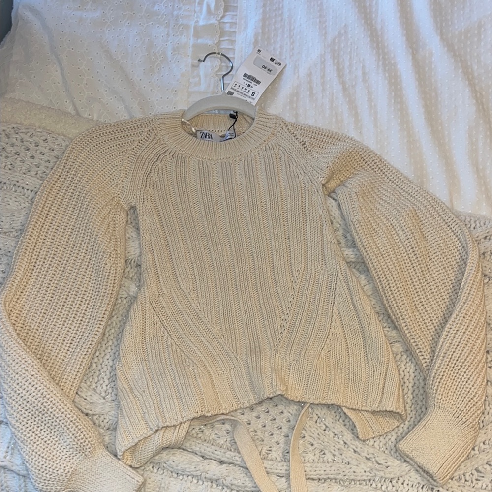 Zara Cream Tie-Back Knit Sweater
